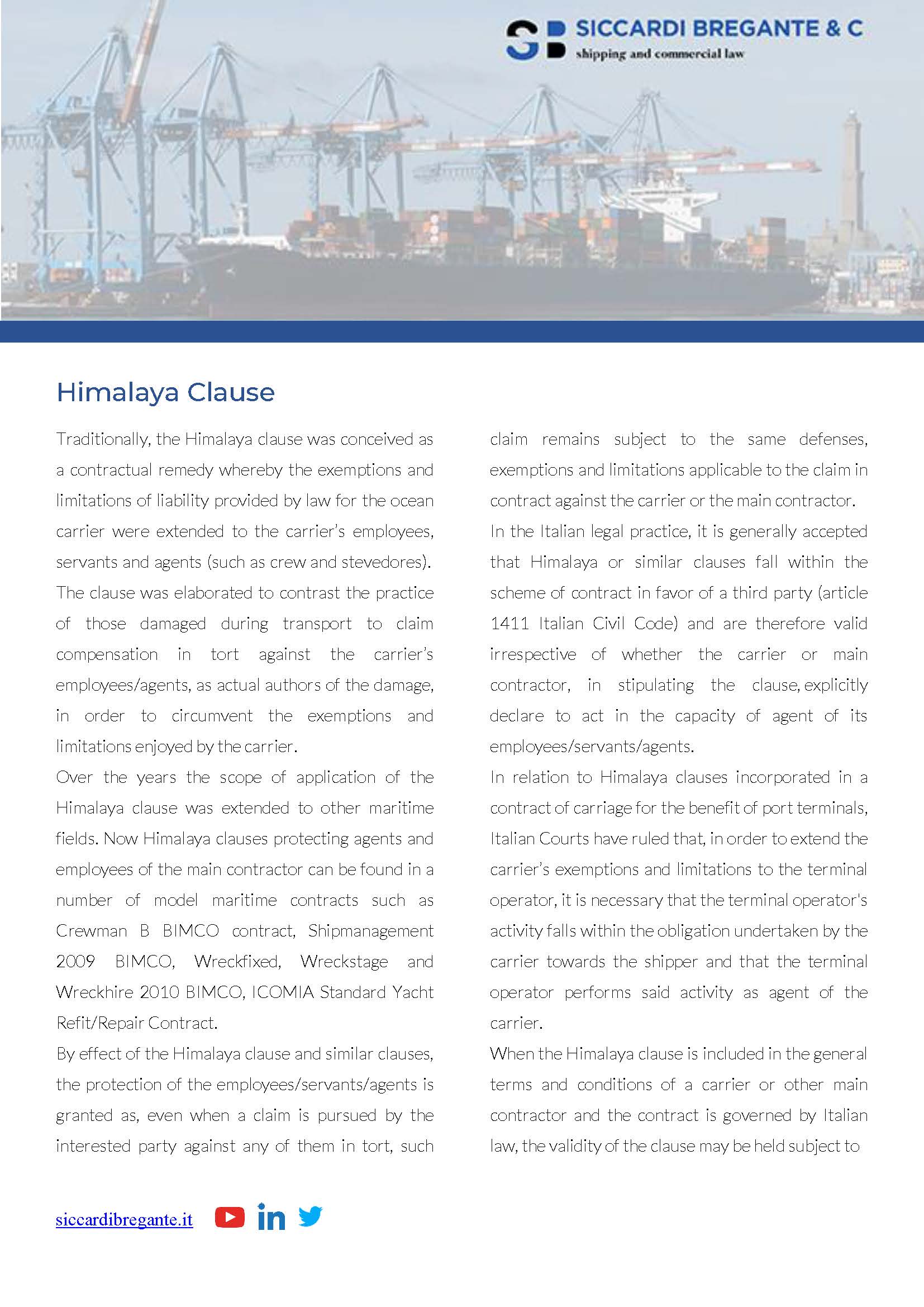 La “Himalaya clause” nel diritto italiano